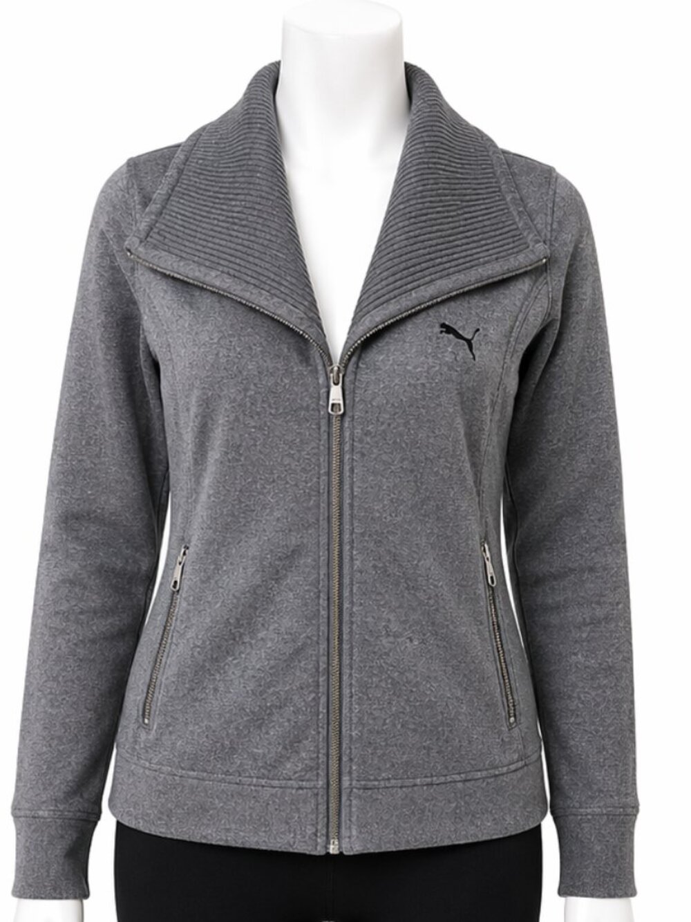 Puma Women’s Zip Jacket Grey Medium (M) Ribbed Collar No Hood Casual Athletic